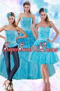2015 Sophisticated Teal Quince Dresses with Embroidery and Pick Ups