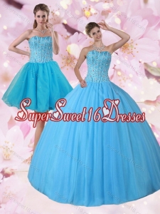 Custom Made 2015 Baby Blue Strapless Quinceanera Dress with Beading