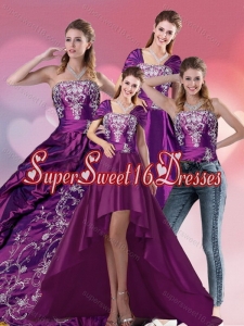 Custom Made Embroidery Strapless Quinceanera Dress in Purple for 2015