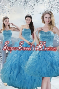 2015 Cute Baby Blue Quince Dresses with Beading and Ruffles