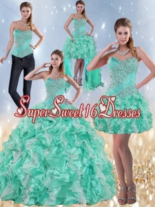 Cute Sweetheart Quinceanera Dresses in Apple Green with Ruffles and Beading for 2015