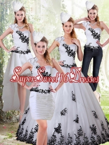Cute White and Black Sweetheart 2015 Quinceanera Dress with Appliques