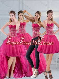 Detachable 2015 Hot Pink Sweetheart Quinceanera Dress with Appliques and Beading