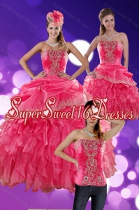 Detachable 2015 Hot Pink Quince Dresses with Ruffles and Appliques