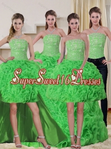 Detachable Spring Green Strapless Quinceanera Dress with Beading and Ruffles