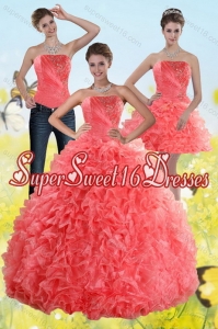 2015 Detachable Watermelon Sweet 15 Dresses with Beading and Ruffles