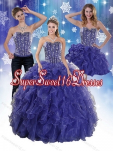 Detachable Beading and Ruffles Quince Dresses in Royal Bule for 2015