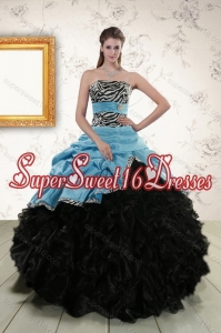 2015 Zebra Print Multi Color Strapless Elegant Sweet 16 Dresses with Ruffles and Pick Ups