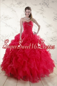 Red 2015 Elegant Sweet 16 Dresses with Ruffles and Beading