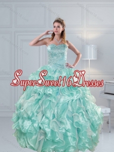 2015 Luxurious Strapless Beading Quinceanera Dresses in Aqual Blue