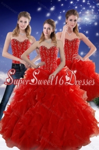 2015 Perfect Red Sweetheart Quince Dresses with Beading and Ruffles