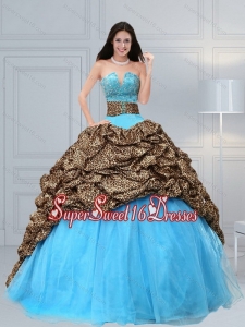 Elegant 2015 Baby Blue Leopard Printed Quinceanera Dresses with Beading