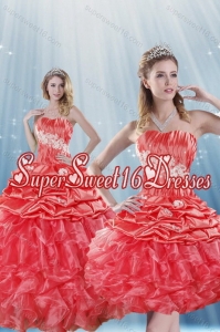 Romantic Watermelon Red Quince Dresses with Appliques and Ruffles