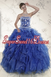 2015 Popular Royal Blue Quince Dresses with Beading and Ruffles