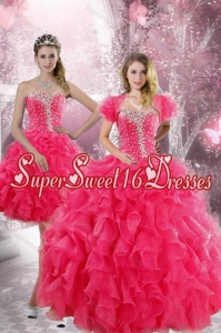 Popular 2015 Hot Pink Quinceanera Dresses with Beading and Ruffles