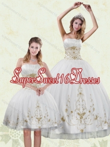 Popular Appliques White and Gold Quinceanera Dress for 2015