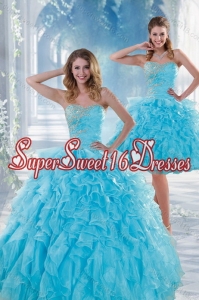 2015 Simple Baby Blue Sweet 16 Dresses with Beading and Ruffles