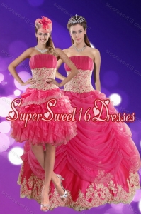 2015 Simple Hot Pink Quinceanera Dresses with Beading and Lace