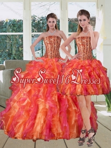 Simple Multi Color Strapless Quinceanera Dress with Beading and Ruffles