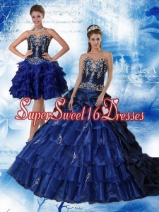 Simple Navy Blue Sweetheart Quinceanera Dress with Ruffles and Embroidery