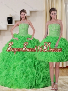 Simple Strapless Spring Green Quince Dress with Beading and Ruffles