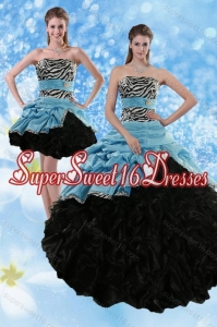Simple Zebra Print Multi Color Strapless Sweet Sixteen Dresses with Ruffles and Pick Ups