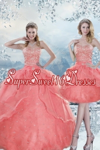 2015 Simple Beading Quinceanera Dresses in Watermelon
