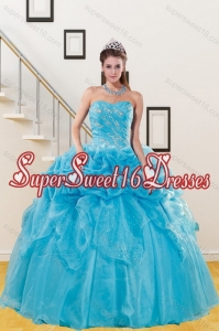 2015 Simple Teal Quince Gown with Appliques and Pick Ups