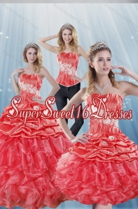 2015 Simple Watermelon Red Quinceanera Dresses with Appliques and Ruffles