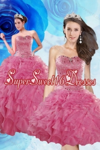 Simple Pink Sweet Sixteen Dresses with Beading and Ruffles