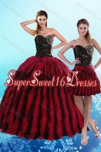 Simple Multi Color Sweetheart Quince Dresses with Beading and Ruffles