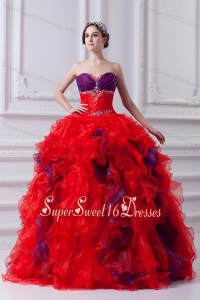 Fashionable Sweetheart Beading and Appliques Multi-color Quinceanera Dress with Ruffles