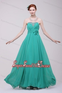 Green Chiffon Empire Beading and Flower Dama Dress for Quinceanera for 2014 Spring