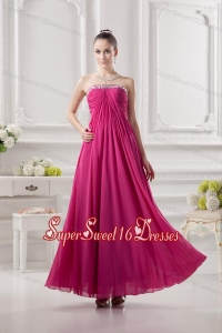Empire Strapless Ankle-length Beading Chiffon Hot Pink Dresses for Dama