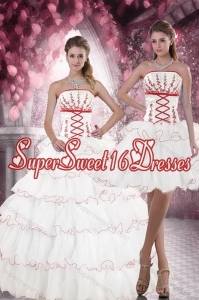 2015 Pretty White Quince Dresses with Appliques and Ruffled Layers