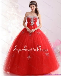 2015 Simple Sweetheart Red Sweet Sixteen Dresses with Rhinestones