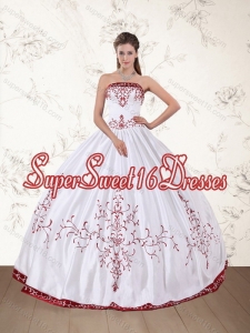 Pretty 2015 Strapless Floor Length Quinceanera Dress in White and Red
