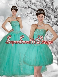 Pretty Apple Green Strapless Quince Dress with Appliques and Beading for 2015