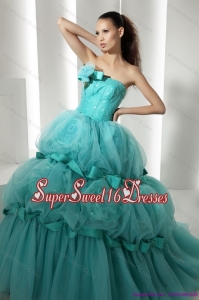 Simple Floor Length 2015 Quinceanera Dresses with Hand Made Flowers and Beading