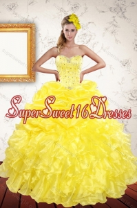 Pretty 2015 Yellow Quince Dresses with Beading and Ruffles