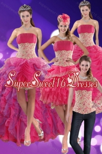 2015 Modest Lace and Ruffles Quinceanera Dresses in Hot Pink