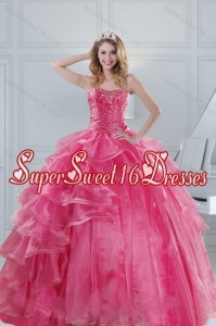 2015 Modest Strapless Sweet 15 Dresses with Beading and Ruffles