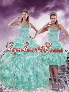 Modest Beading and Ruffles Multi Color Quince Dresses for 2015