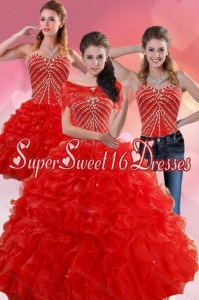 Modest Red Quince Dresses with Beading and Ruffles for 2015