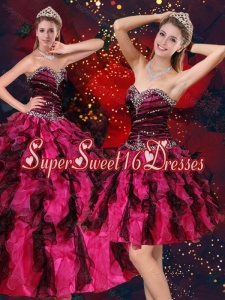 Modest Multi Color Sweetheart Quince Dresses with Beading and Ruffles