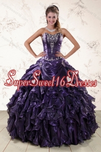 Modest Sweetheart Floor Length 2015 Quince Gowns with Ruffles