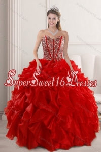 Modest Red Quinceanera Dresses with Beading and Ruffles