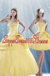Modest Strapless 2015 Beading Quince Dresses with Beadings and Pick Ups