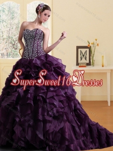 Modest Sweetheart 2015 Quinceanera Dress with Ruffles and Beading