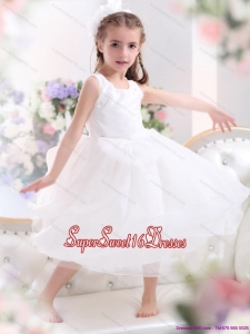 Beautiful Scoop White Bownot A Line Little Girl Pageant Dresses for 2015